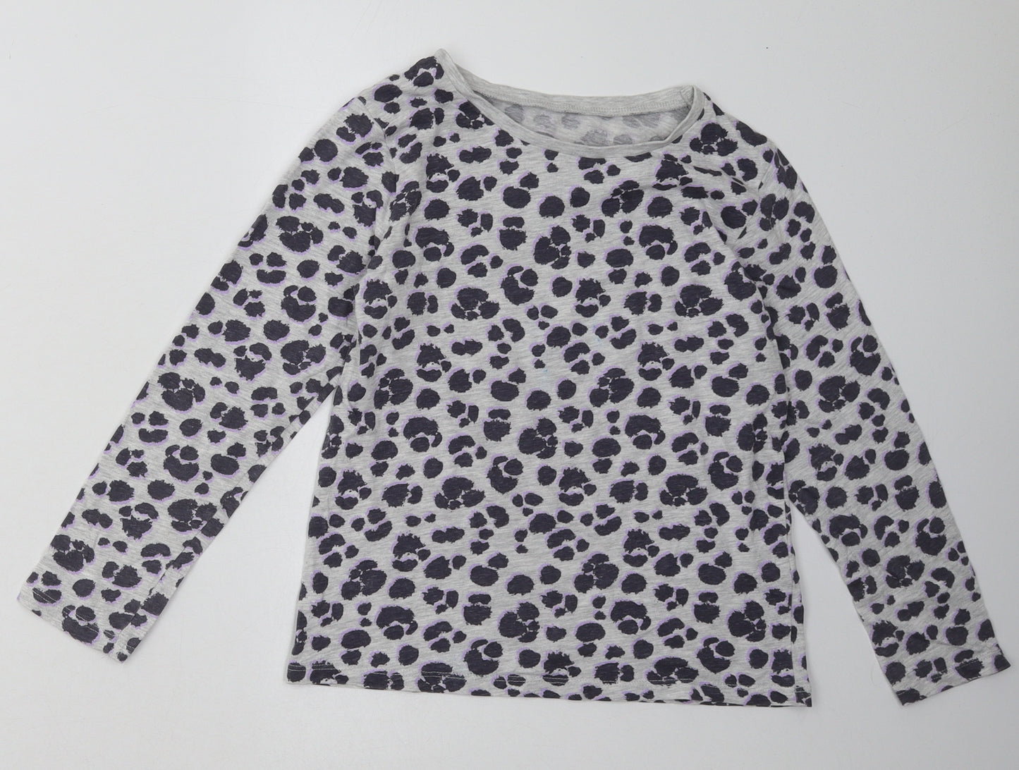 George Girls Grey Animal Print Cotton Basic Casual Size 8-9 Years Crew Neck Pullover