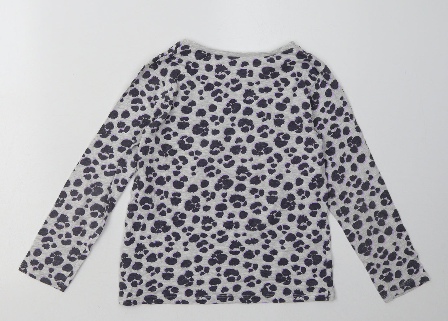 George Girls Grey Animal Print Cotton Basic Casual Size 8-9 Years Crew Neck Pullover