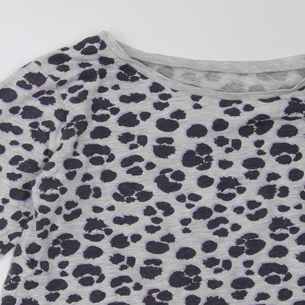 George Girls Grey Animal Print Cotton Basic Casual Size 8-9 Years Crew Neck Pullover