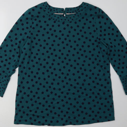 Preworn Womens Green Polka Dot Viscose Pullover Sweatshirt Size 14  Button