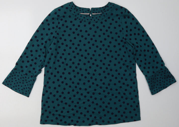 Preworn Womens Green Polka Dot Viscose Pullover Sweatshirt Size 14  Button