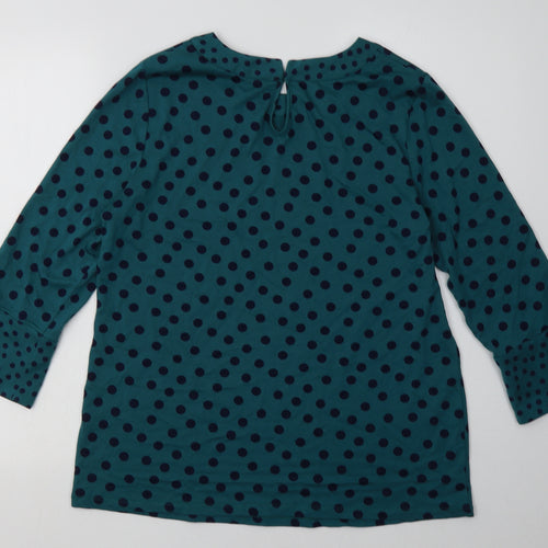Preworn Womens Green Polka Dot Viscose Pullover Sweatshirt Size 14  Button