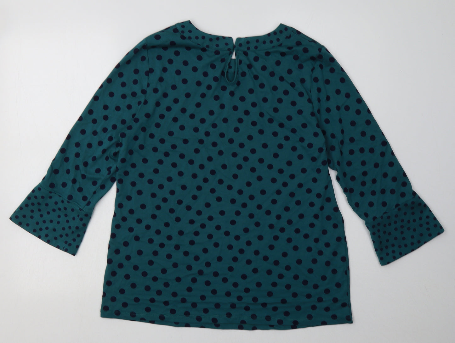 Preworn Womens Green Polka Dot Viscose Pullover Sweatshirt Size 14  Button