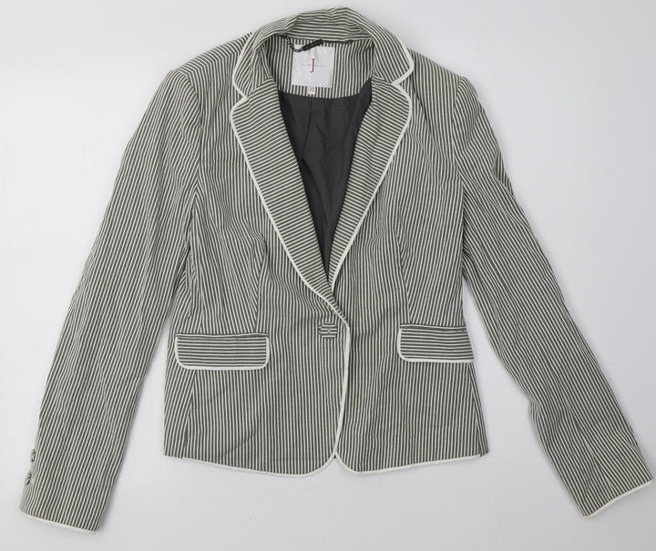 Debenhams Womens Grey Striped Jacket Blazer Size 10 Button