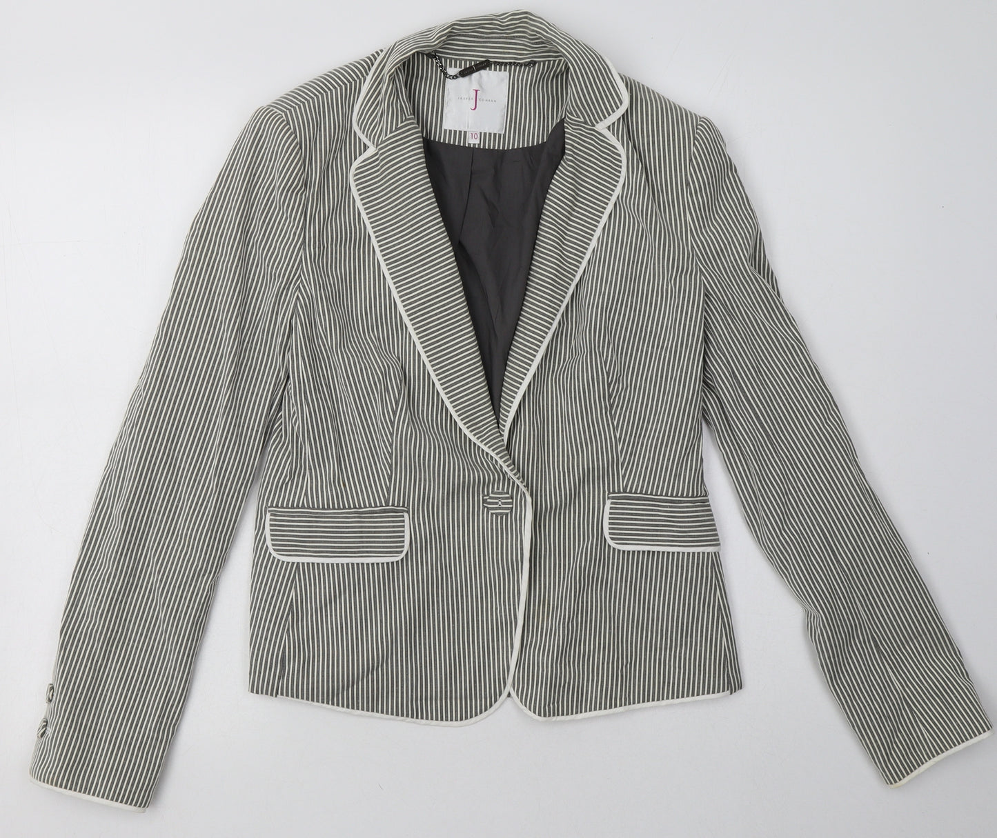 Debenhams Womens Grey Striped  Jacket Blazer Size 10  Button