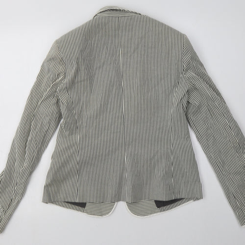 Debenhams Womens Grey Striped  Jacket Blazer Size 10  Button