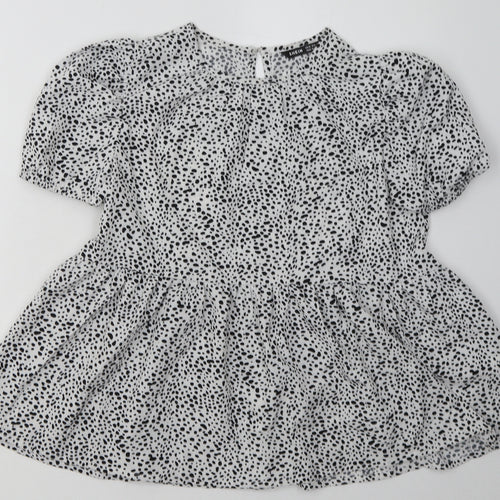 SheIn Womens White Animal Print Polyester Basic Blouse Size XS Crew Neck