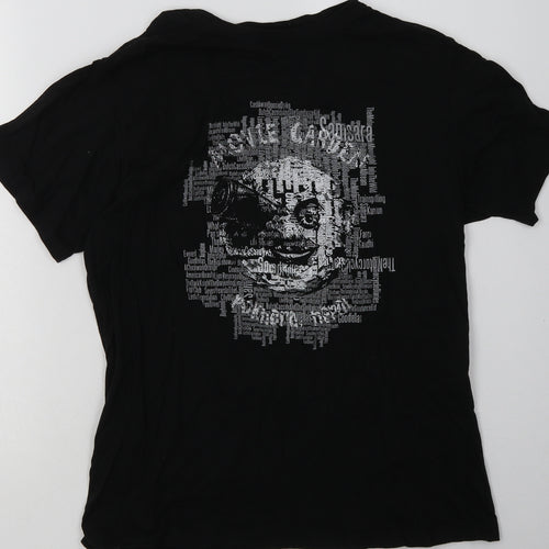 mero chita Womens Black Geometric Cotton Basic T-Shirt Size M Crew Neck