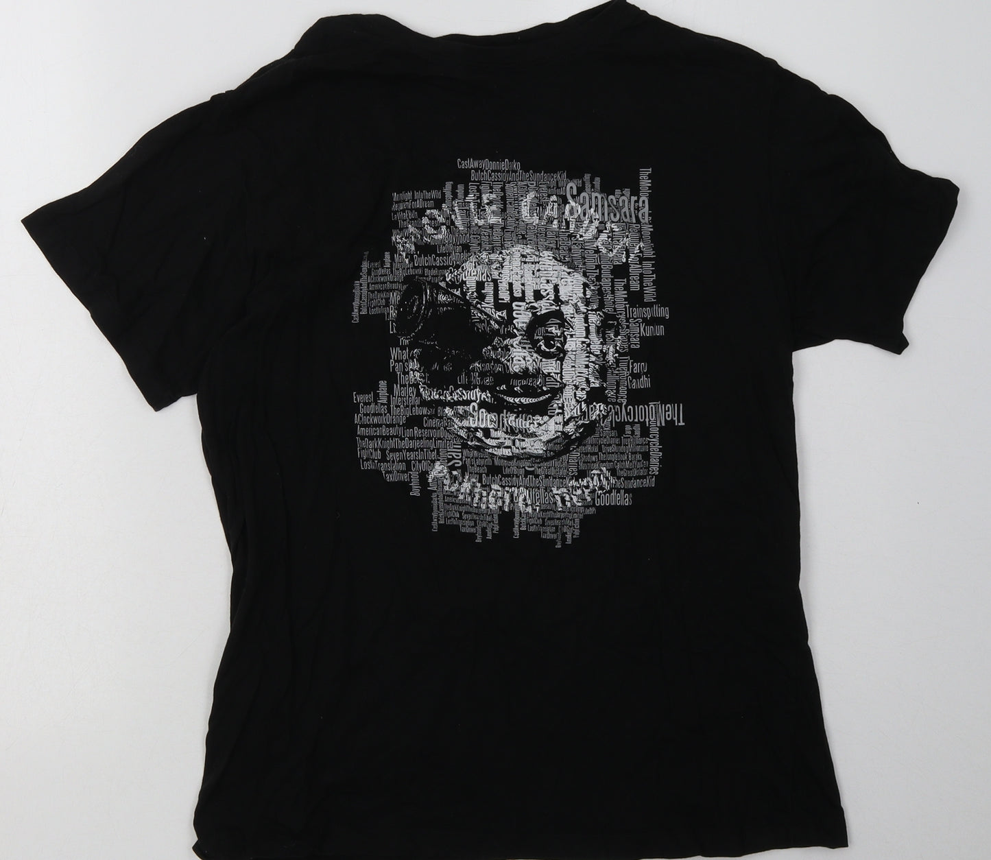 mero chita Womens Black Geometric Cotton Basic T-Shirt Size M Crew Neck