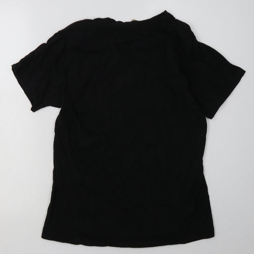 mero chita Womens Black Geometric Cotton Basic T-Shirt Size M Crew Neck
