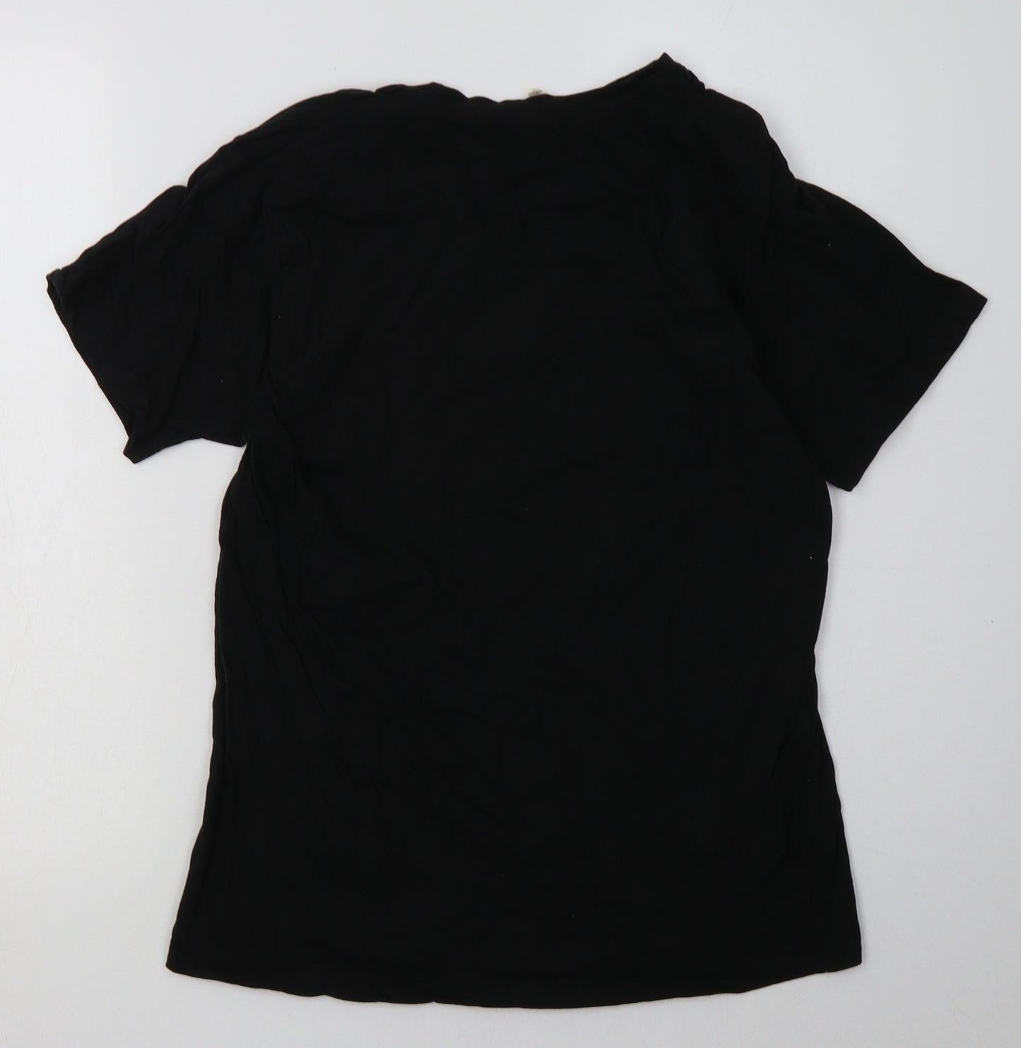 mero chita Womens Black Geometric Cotton Basic T-Shirt Size M Crew Neck