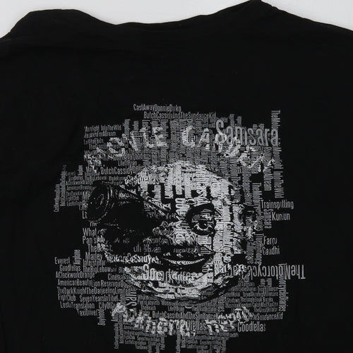 mero chita Womens Black Geometric Cotton Basic T-Shirt Size M Crew Neck