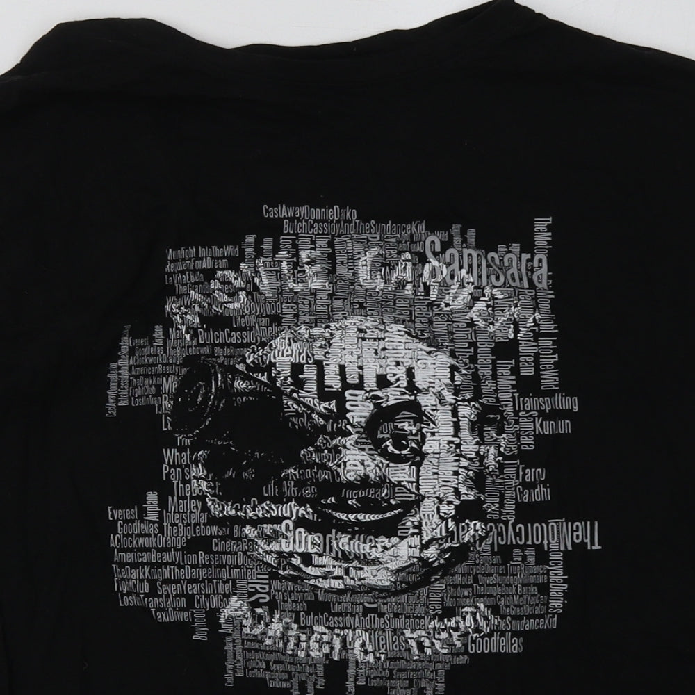 mero chita Womens Black Geometric Cotton Basic T-Shirt Size M Crew Neck