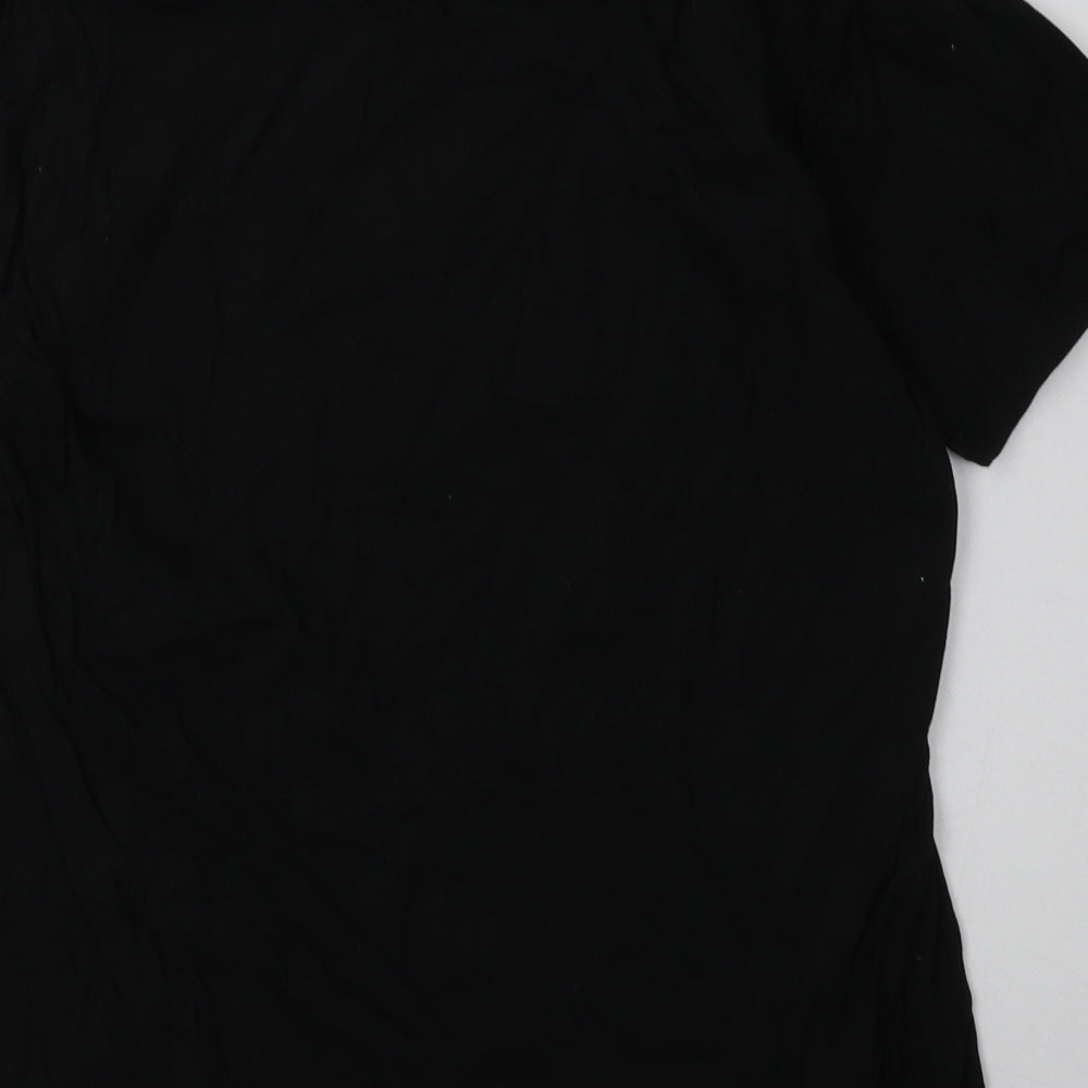 mero chita Womens Black Geometric Cotton Basic T-Shirt Size M Crew Neck