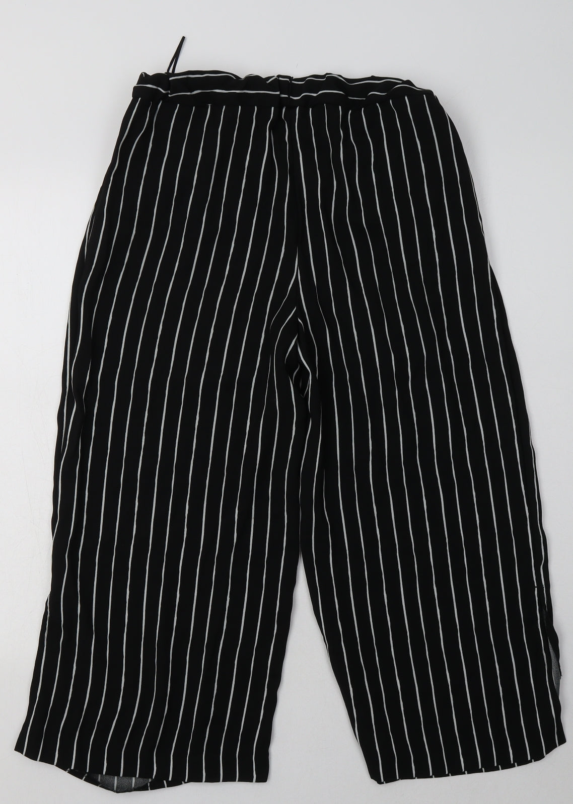Marks and Spencer Womens Black Striped Polyester Cropped Trousers Size 10 L24 in Regular