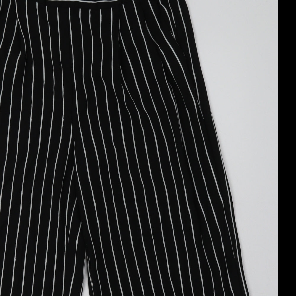Marks and Spencer Womens Black Striped Polyester Cropped Trousers Size 10 L24 in Regular
