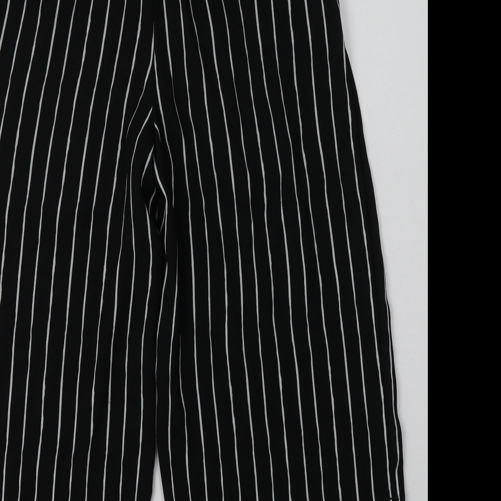 Marks and Spencer Womens Black Striped Polyester Cropped Trousers Size 10 L24 in Regular