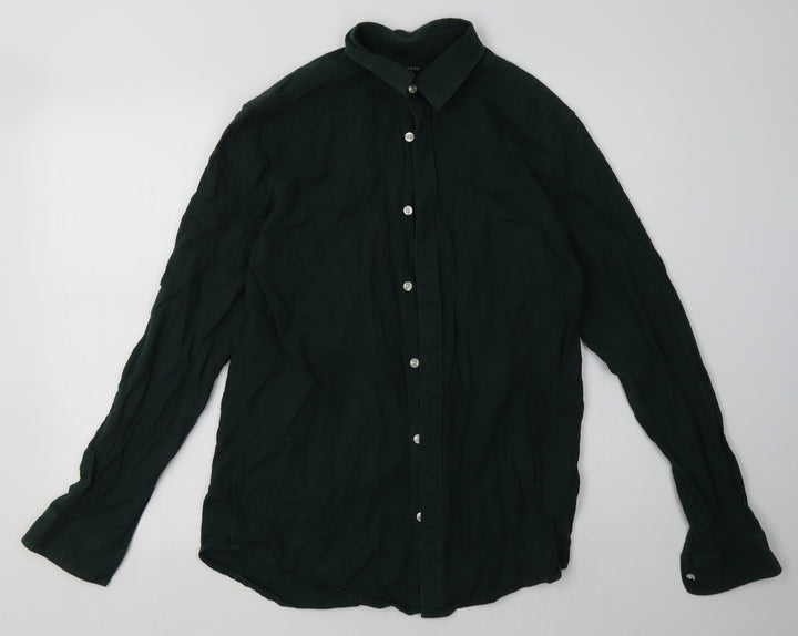 New Look Mens Green Cotton Button-Up Size M Collared Button