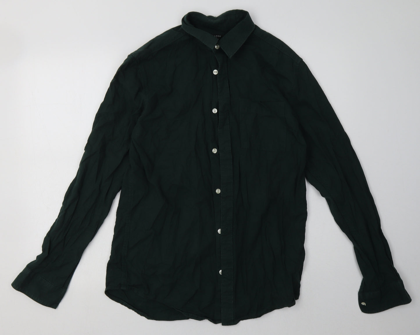 New Look Mens Green  Cotton  Button-Up Size M Collared Button