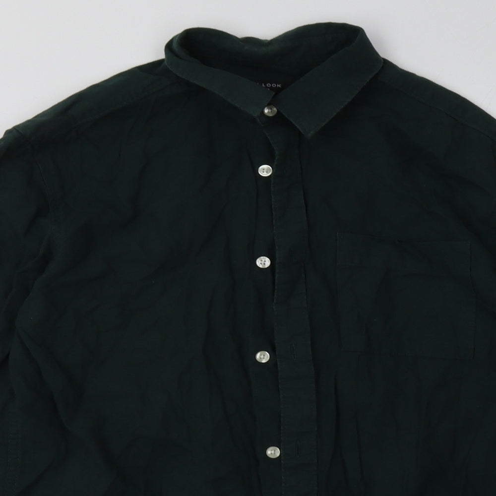 New Look Mens Green  Cotton  Button-Up Size M Collared Button