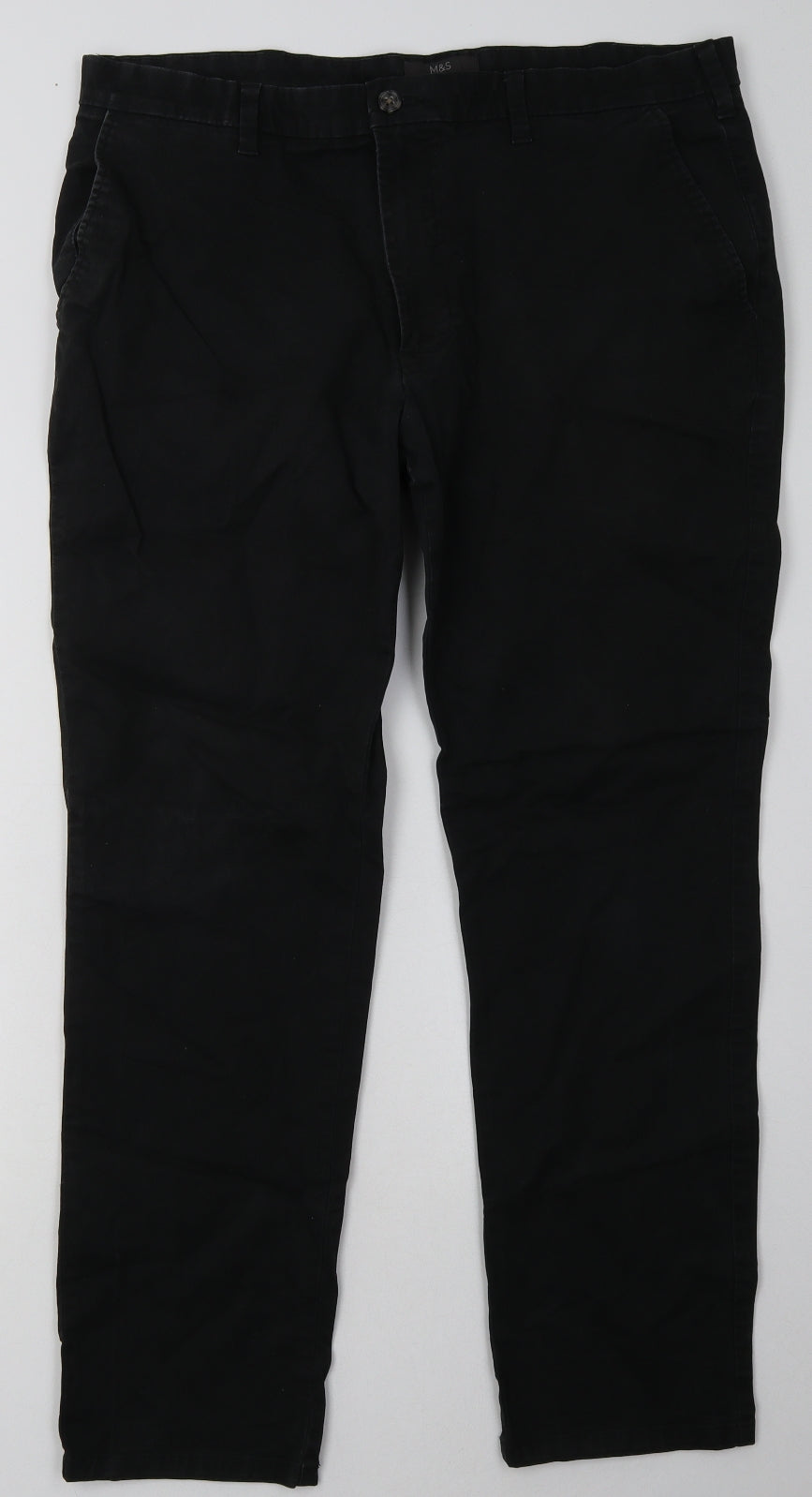 Marks and Spencer Mens Black  Cotton Chino Trousers Size 38 L31 in Regular Button