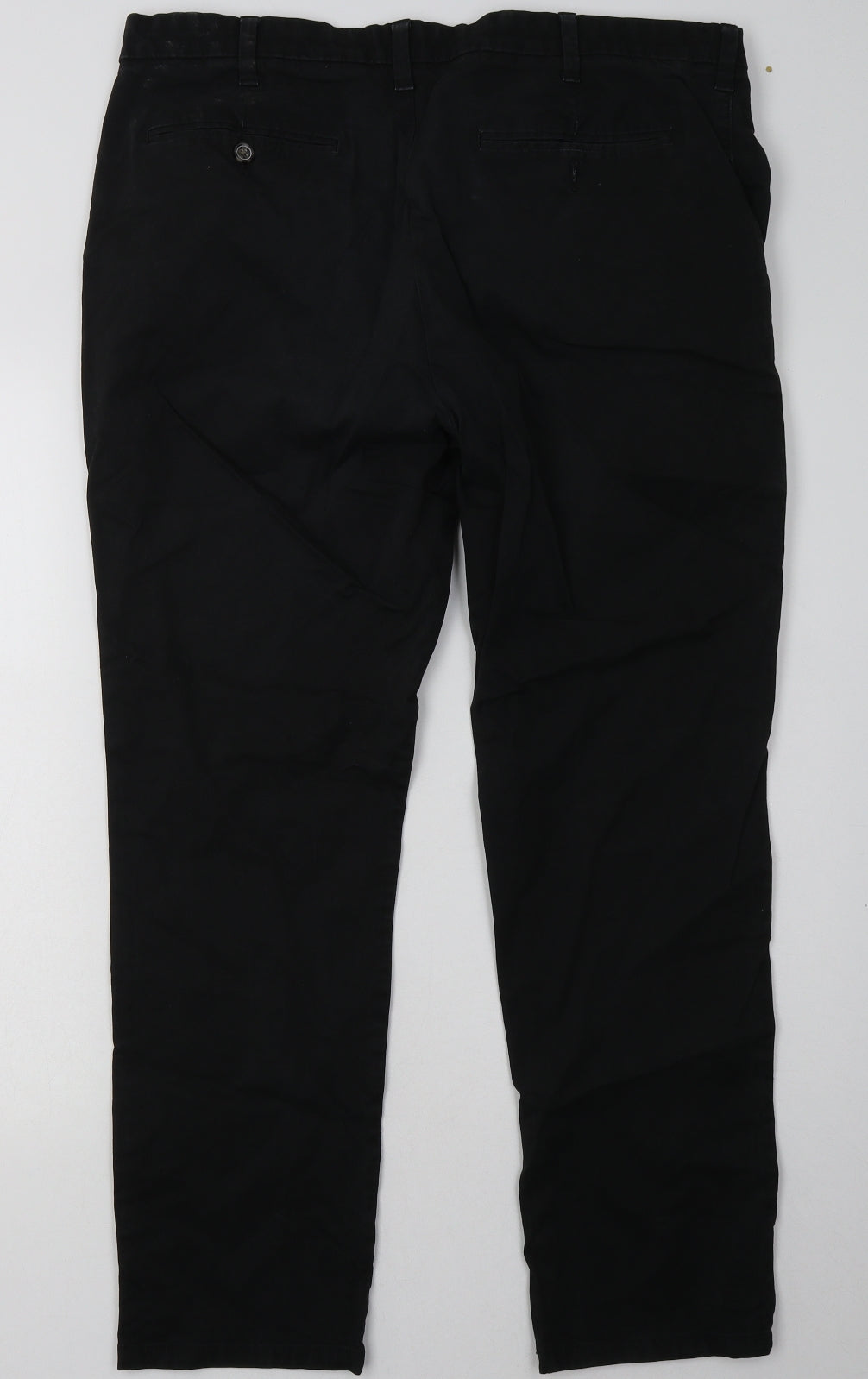 Marks and Spencer Mens Black  Cotton Chino Trousers Size 38 L31 in Regular Button