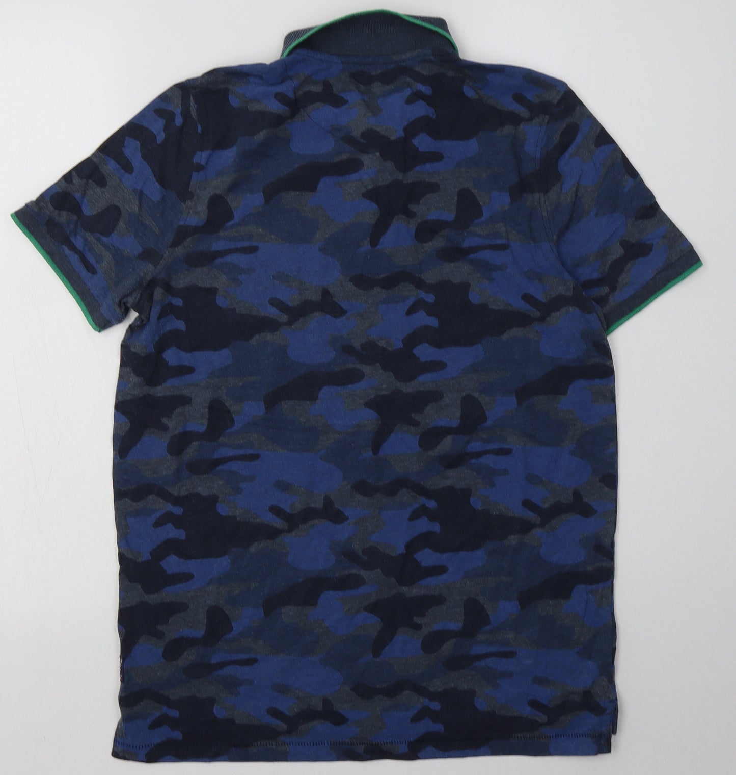 F&F Boys Blue Camouflage Cotton Basic Polo Size 13-14 Years Collared Button