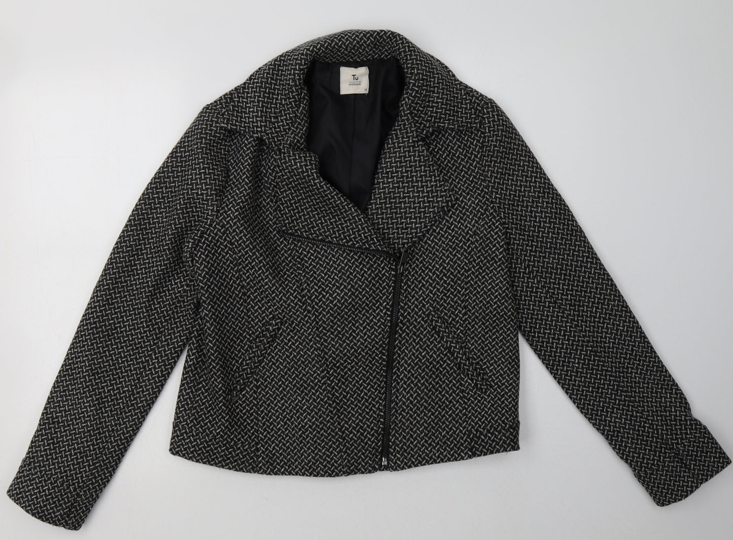 sainsburys Womens Black Geometric  Jacket  Size 14  Zip