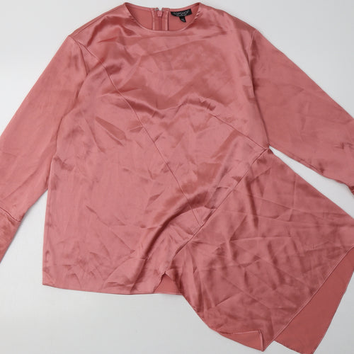 Topshop Womens Pink  Polyester Basic Blouse Size 8 Crew Neck