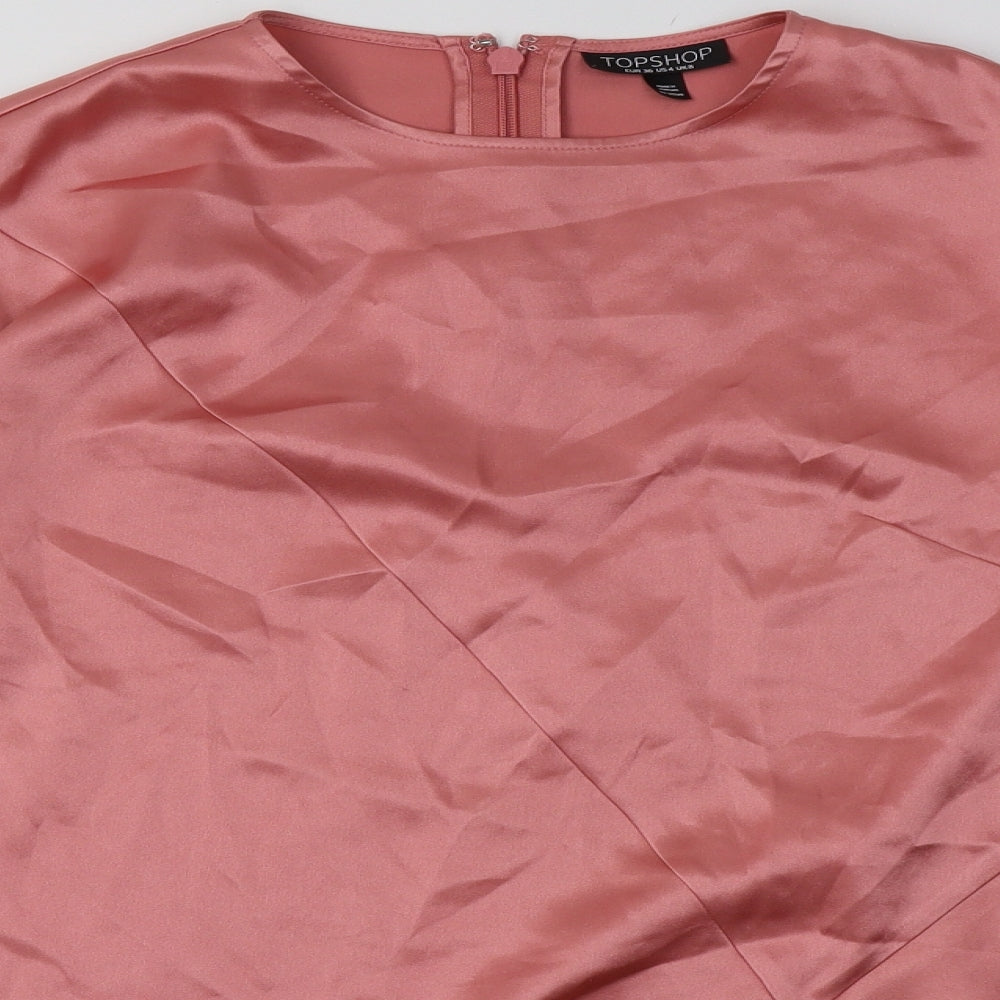 Topshop Womens Pink  Polyester Basic Blouse Size 8 Crew Neck