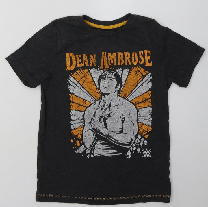 F&F Boys Grey  Polyester Basic T-Shirt Size 7-8 Years Crew Neck Pullover - dean ambrose
