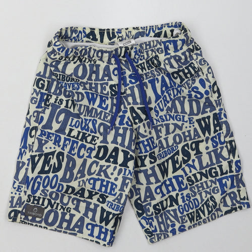 DECATHLON Boys Blue Geometric Polyester Sweat Shorts Size 8 Years  Regular Tie