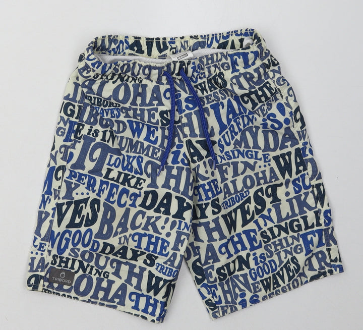 DECATHLON Boys Blue Geometric Polyester Sweat Shorts Size 8 Years  Regular Tie