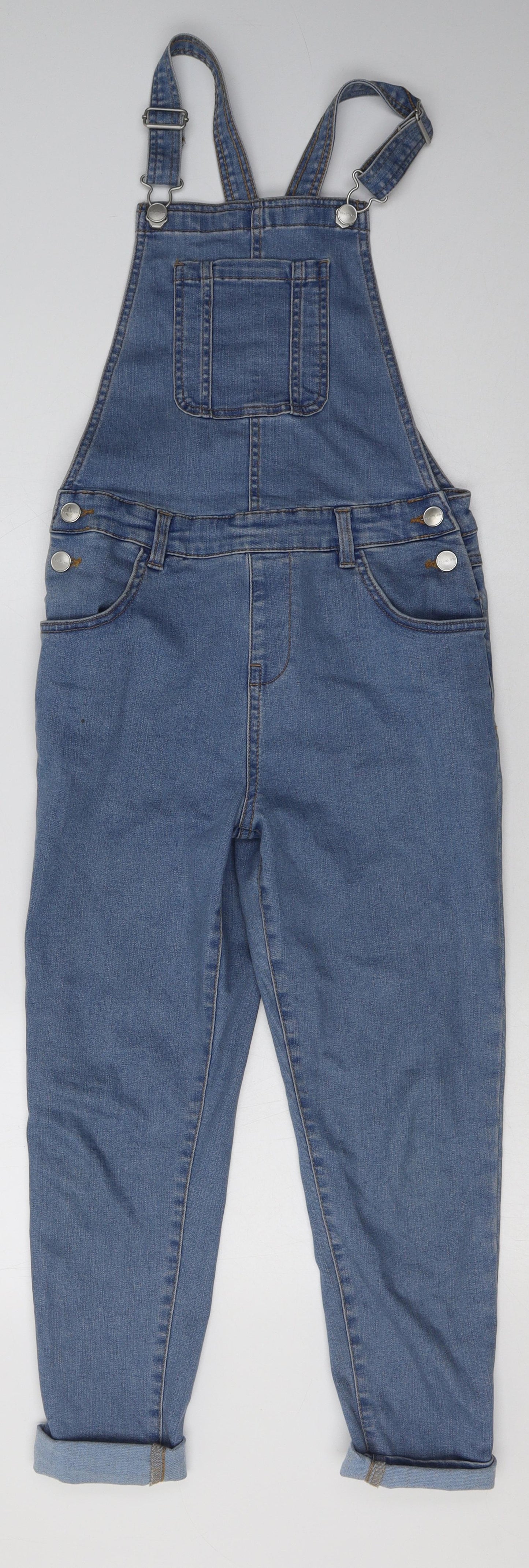 Primark Girls Blue  Cotton Dungaree One-Piece Size 11-12 Years  Button