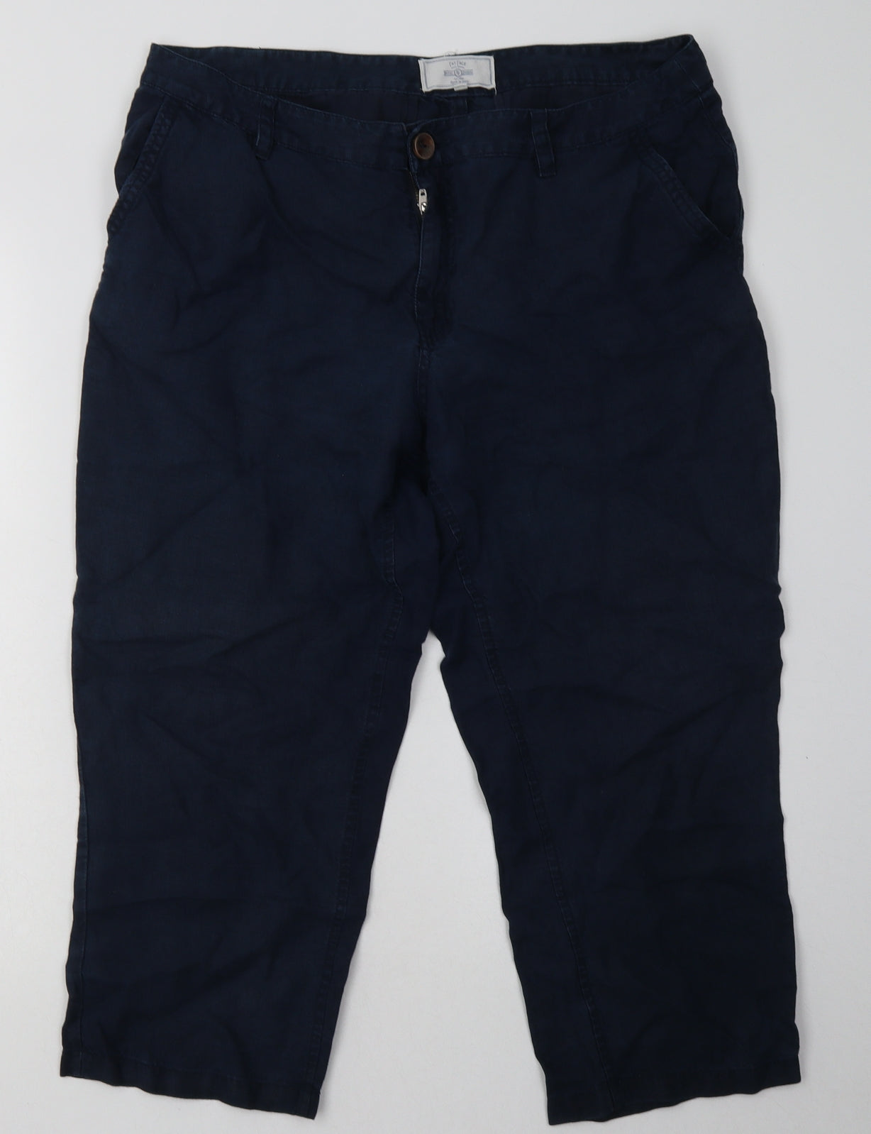 Fat Face Womens Blue  Linen Cropped Trousers Size 14 L24 in Regular Button