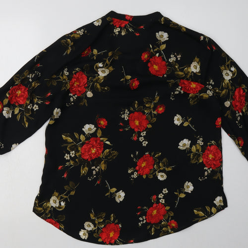 Dorothy Perkins Womens Black Floral Polyester Basic Blouse Size 12 V-Neck