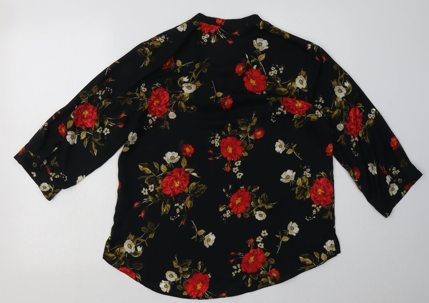 Dorothy Perkins Womens Black Floral Polyester Basic Blouse Size 12 V-Neck