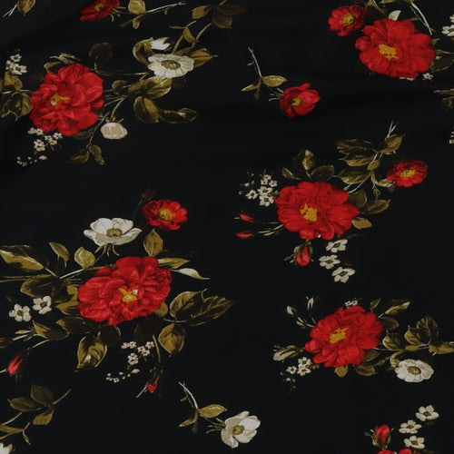 Dorothy Perkins Womens Black Floral Polyester Basic Blouse Size 12 V-Neck