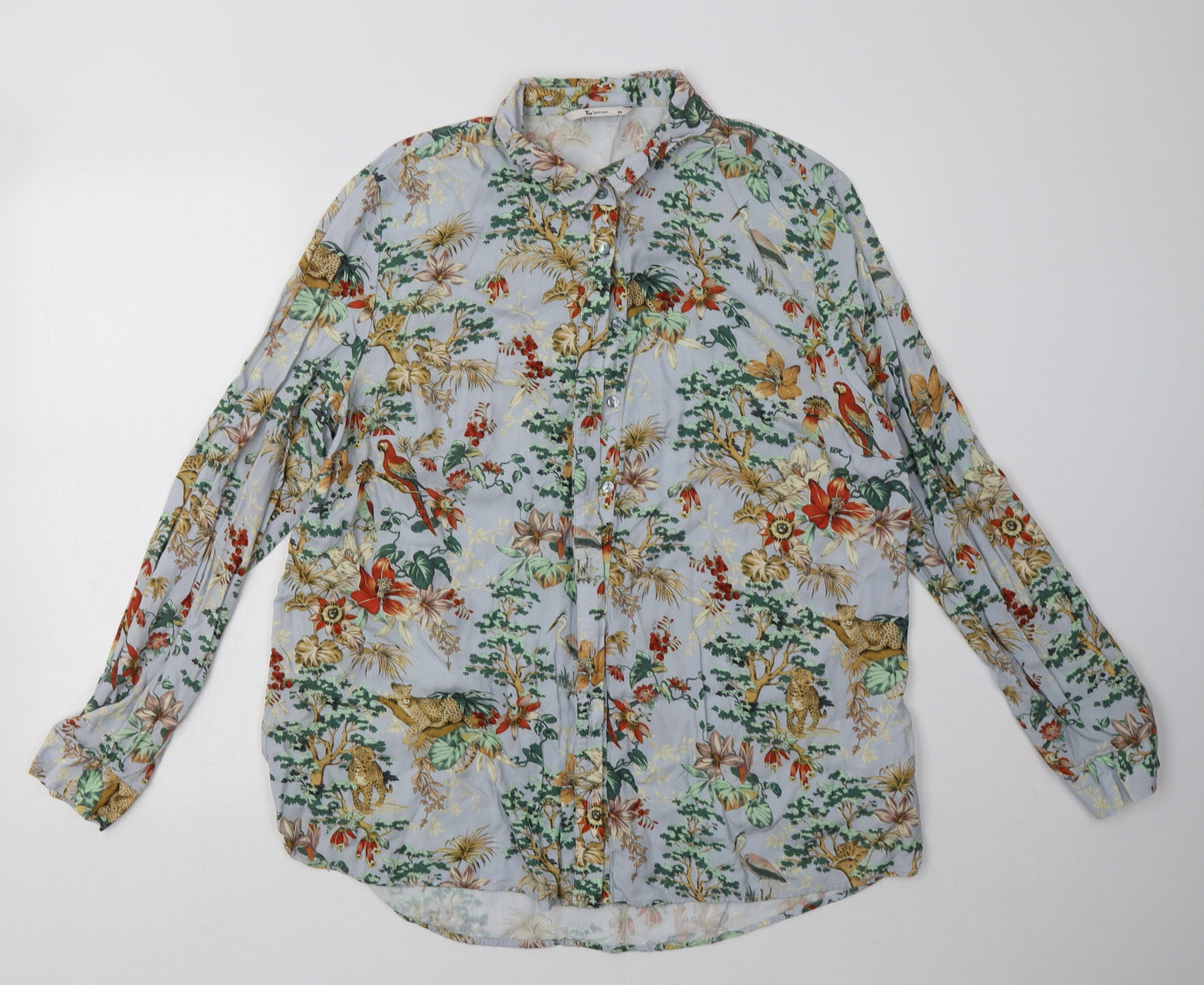 sainsburys Womens Blue Floral Viscose Basic Button-Up Size 20 Collared