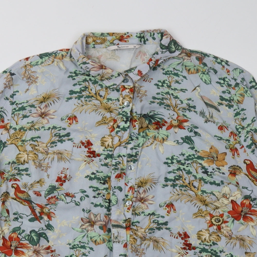 sainsburys Womens Blue Floral Viscose Basic Button-Up Size 20 Collared