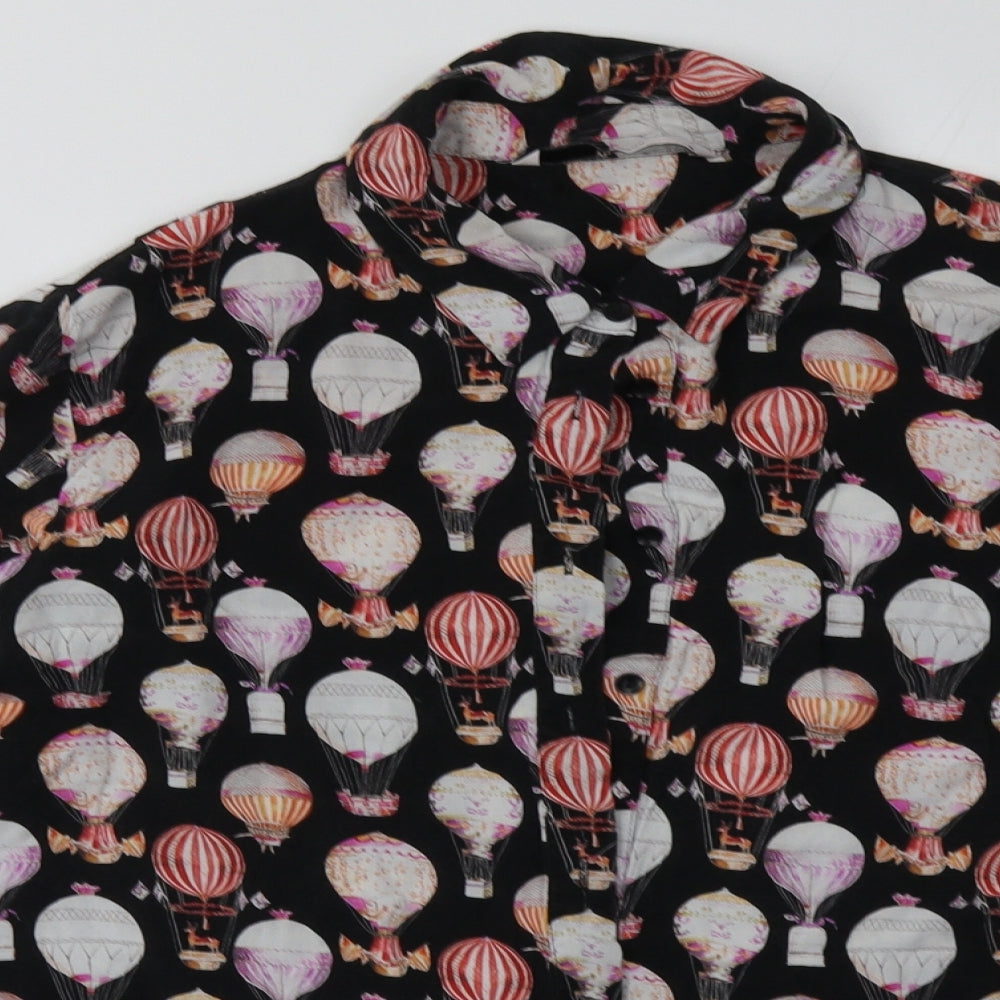 sainsburys Womens Black Geometric Viscose Basic Button-Up Size 18 Collared