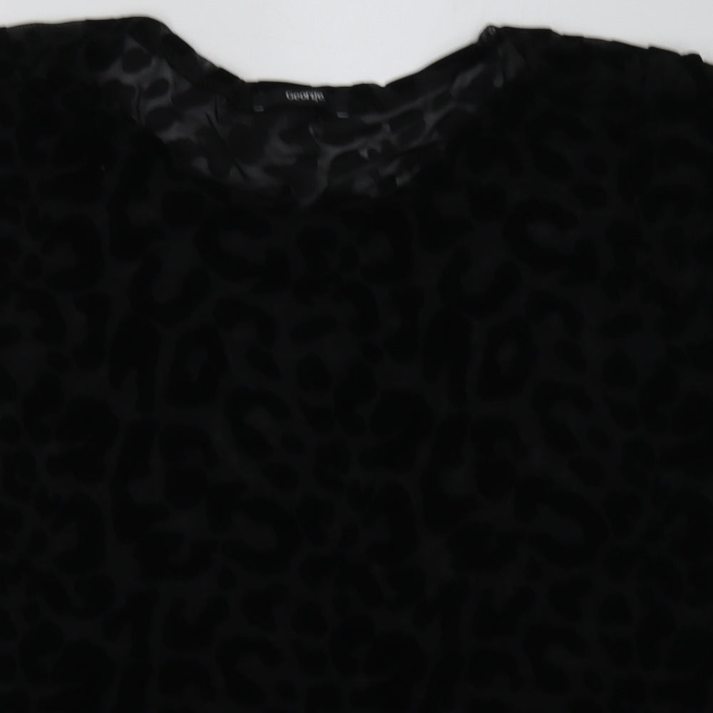 George Womens Black Animal Print Polyester Basic T-Shirt Size 18 Crew Neck