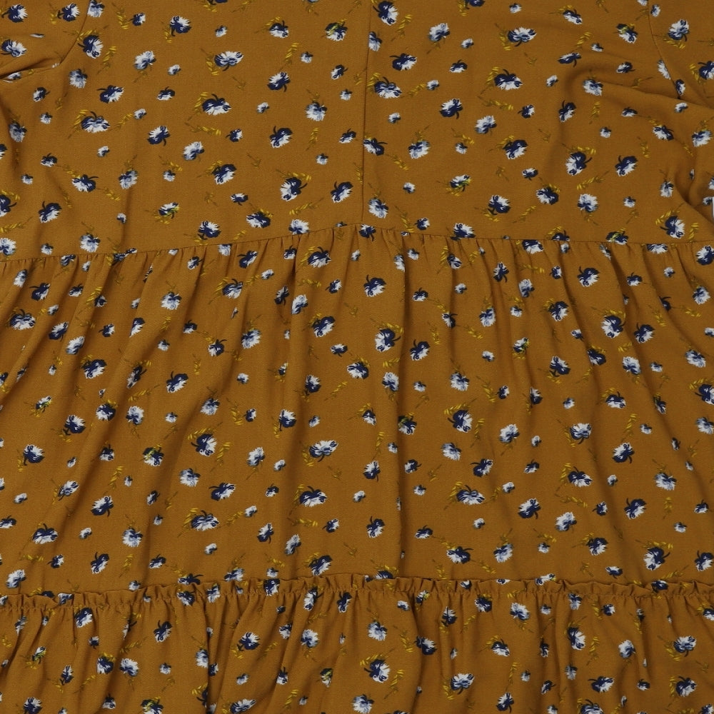 George Womens Brown Floral Polyester A-Line  Size 18  Crew Neck Tie