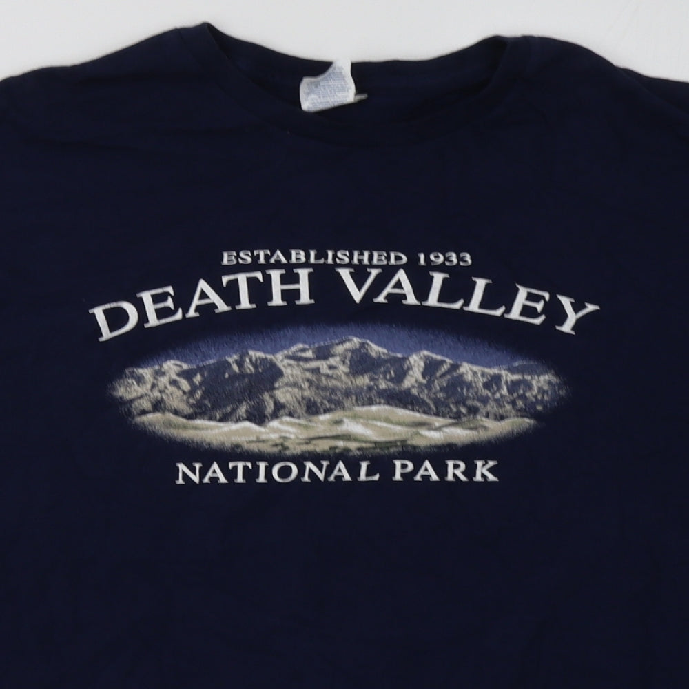 Delta Mens Blue  Cotton  T-Shirt Size L Crew Neck  - death valley