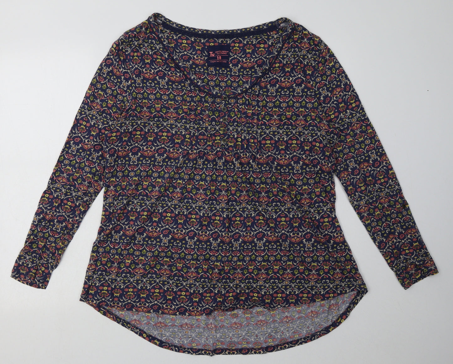 Sainsburys Womens Blue Floral Cotton Pullover Sweatshirt Size 18  Pullover