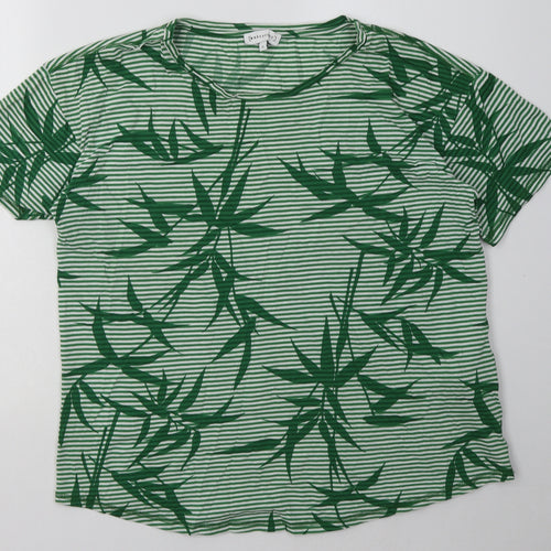 Warehouse Womens Green Striped Cotton Basic T-Shirt Size 12 Crew Neck