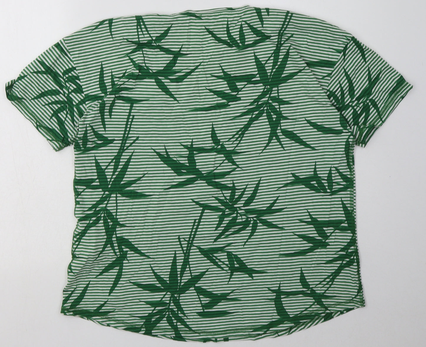 Warehouse Womens Green Striped Cotton Basic T-Shirt Size 12 Crew Neck