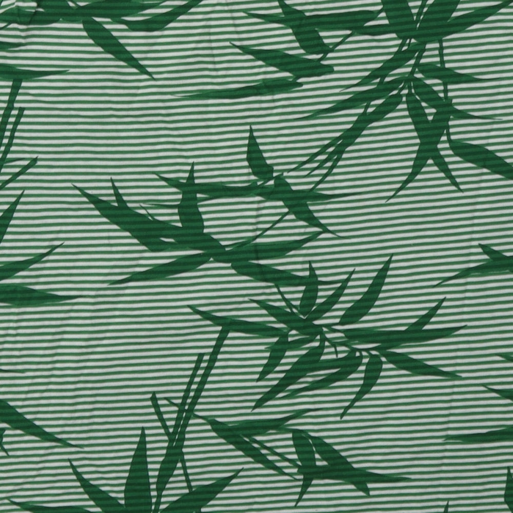 Warehouse Womens Green Striped Cotton Basic T-Shirt Size 12 Crew Neck