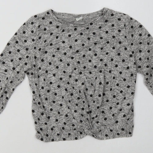 sainsburys Girls Grey Polka Dot Viscose Basic Casual Size 8 Years Crew Neck Pullover