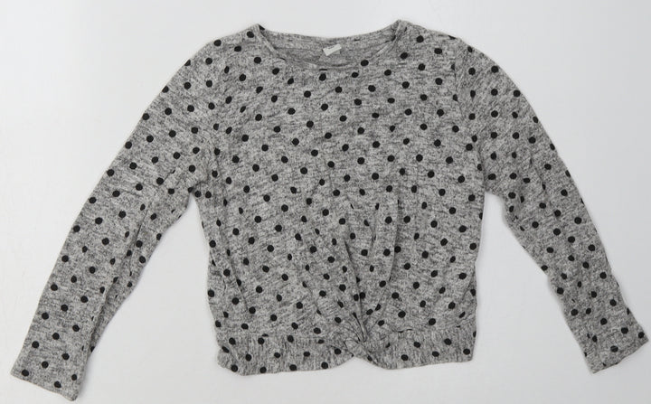 sainsburys Girls Grey Polka Dot Viscose Basic Casual Size 8 Years Crew Neck Pullover